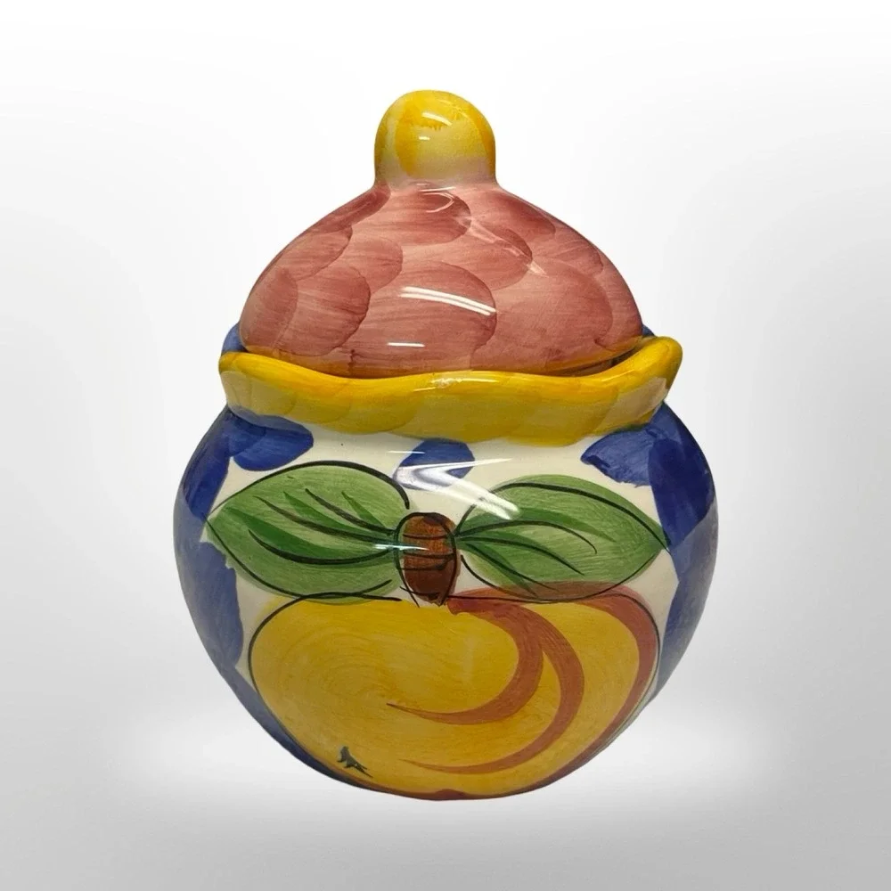 Tabletops Unlimited Fruita de Rosa Sugar Bowl Hand Painted‎ Ceramic 1994 Vintage
